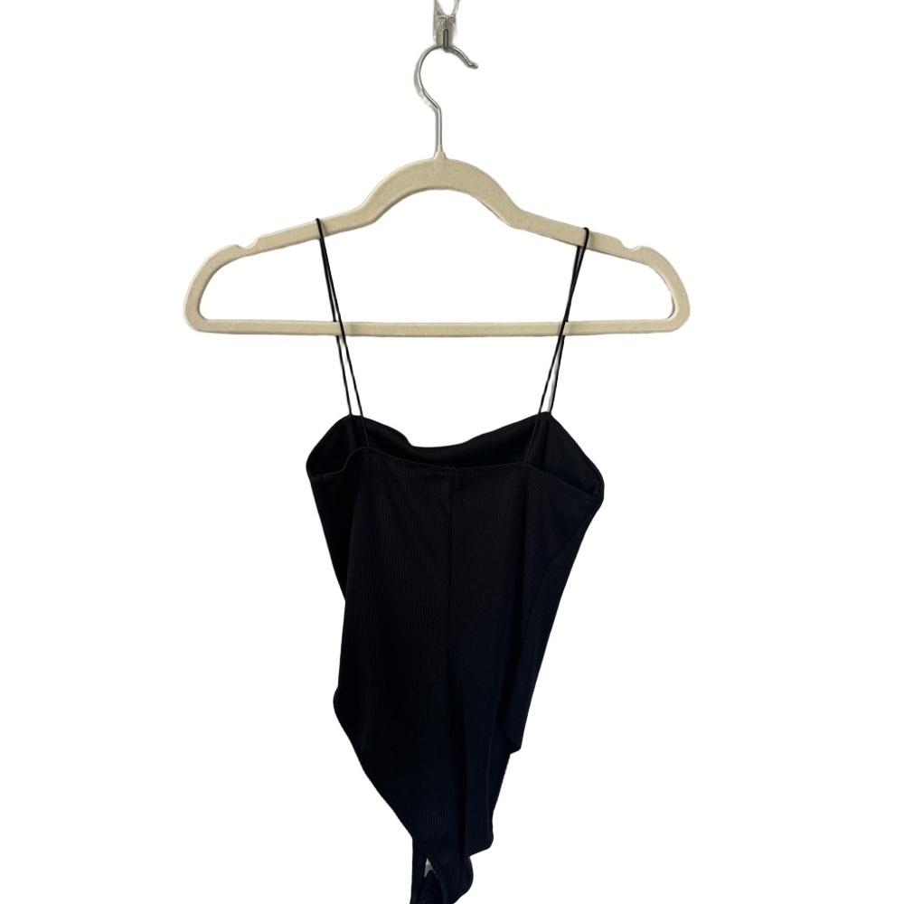 Zara Bodysuit Womens‎ S Black Ribbed Knit Spaghetti Strap Minimalist Casual